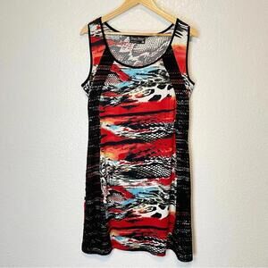 Tango Mango Dress Black Colorful Snake Pattern Size Large Stretchy Sleeveless
